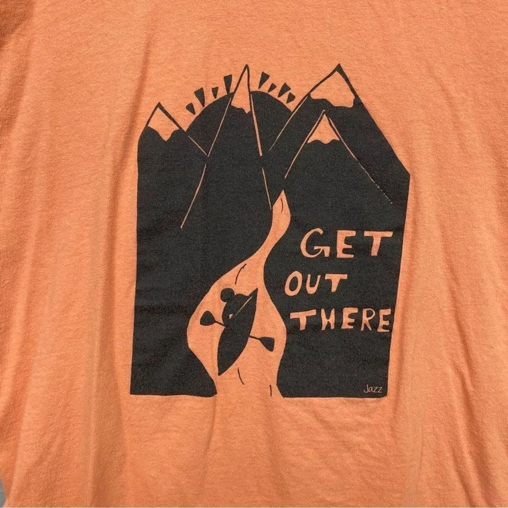 Anvil Graphic Print T-Shirt "Get Out There"‎ Orange Outdoor Theme Men Size | L - Picture 2 of 6